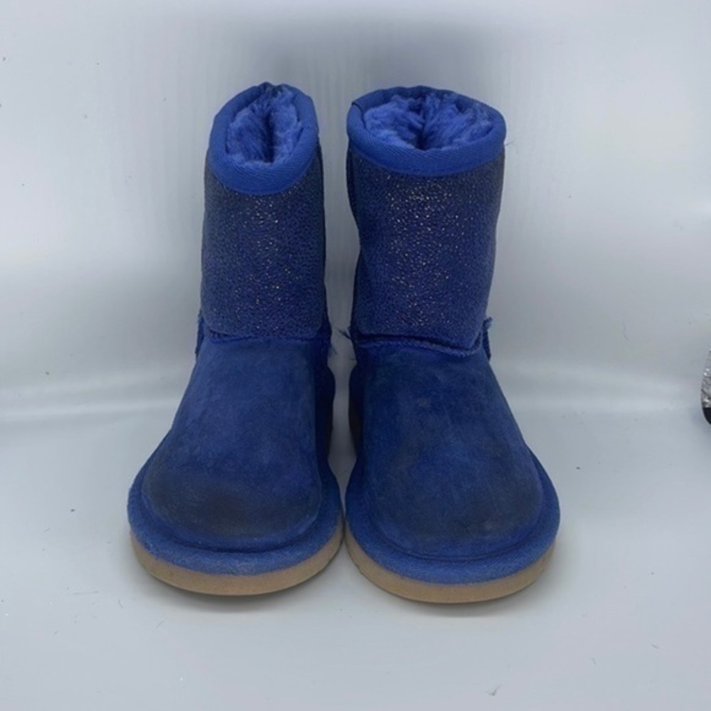 Uggs Milky Way Dark Denim Blue Sparkle Suede Fur Boots girls 7